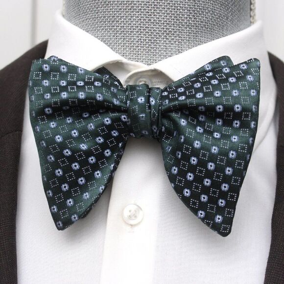 NWT Men's Self tied Bow Tie Forest Green Silk Butterfly Bowtie big bow tie S551 - Picture 6 of 15